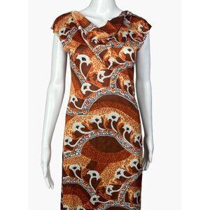 Vintage 70s Rose Marie Reid Womens Long Nylon Dress Cowl Neck Medium Retro